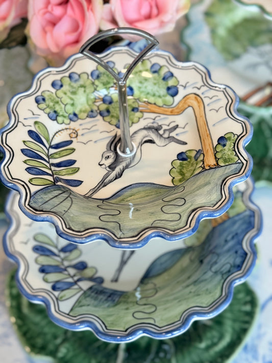 CE Corey Le Lapin and Bordallo Green Cabbage Three Tiered Stand