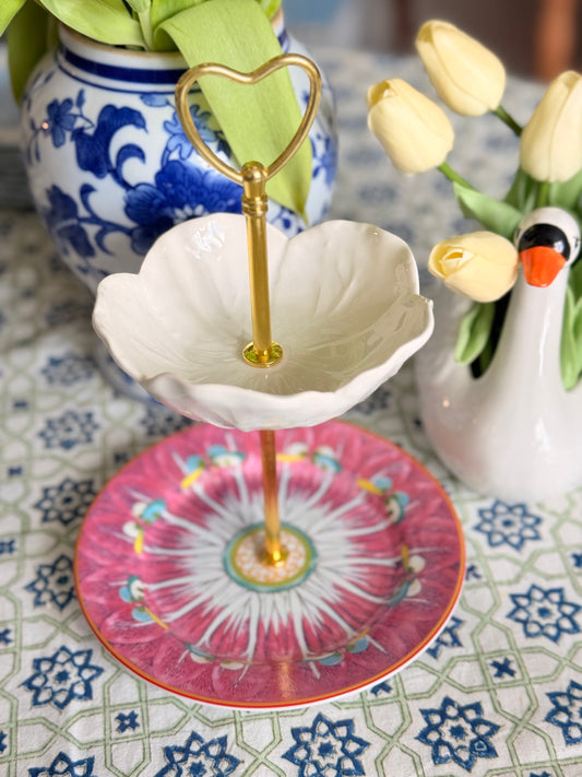 Pink Bok Choy and Bordallo Cabbage Petite Tiered Stand (6.5” base)