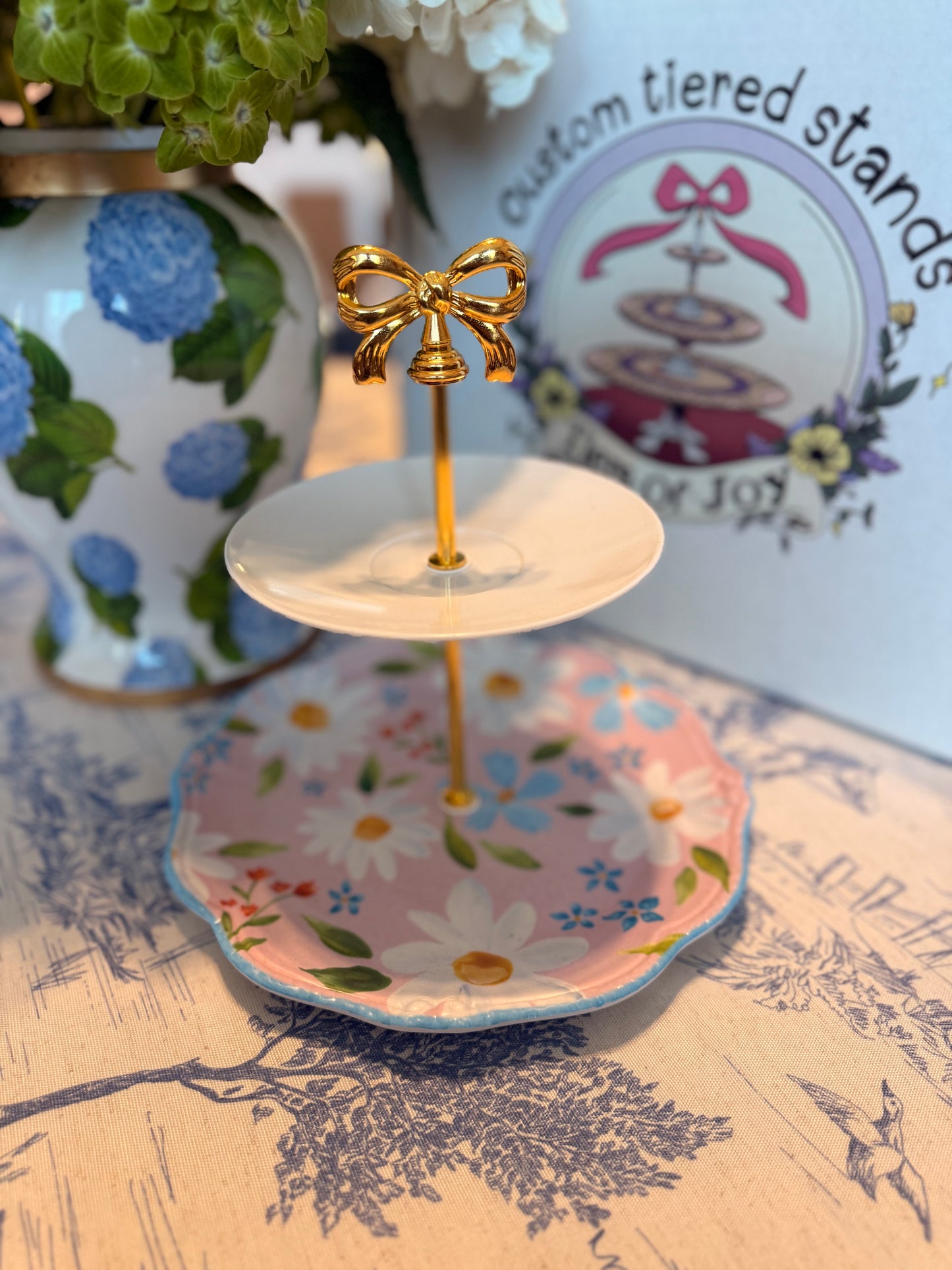 Pink and White Kid Friendly Two Tiered Stand