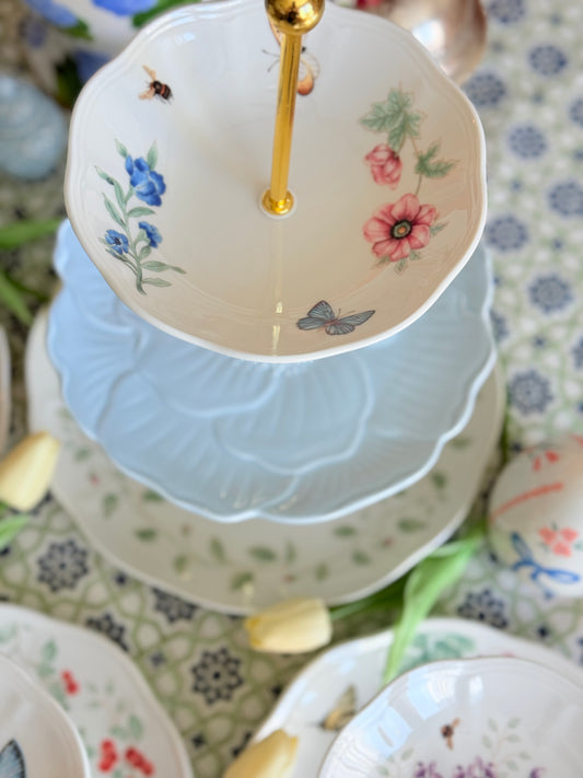 Lenox Butterfly Meadow Tiered Stand – Floral & Butterfly Three-Tier Server