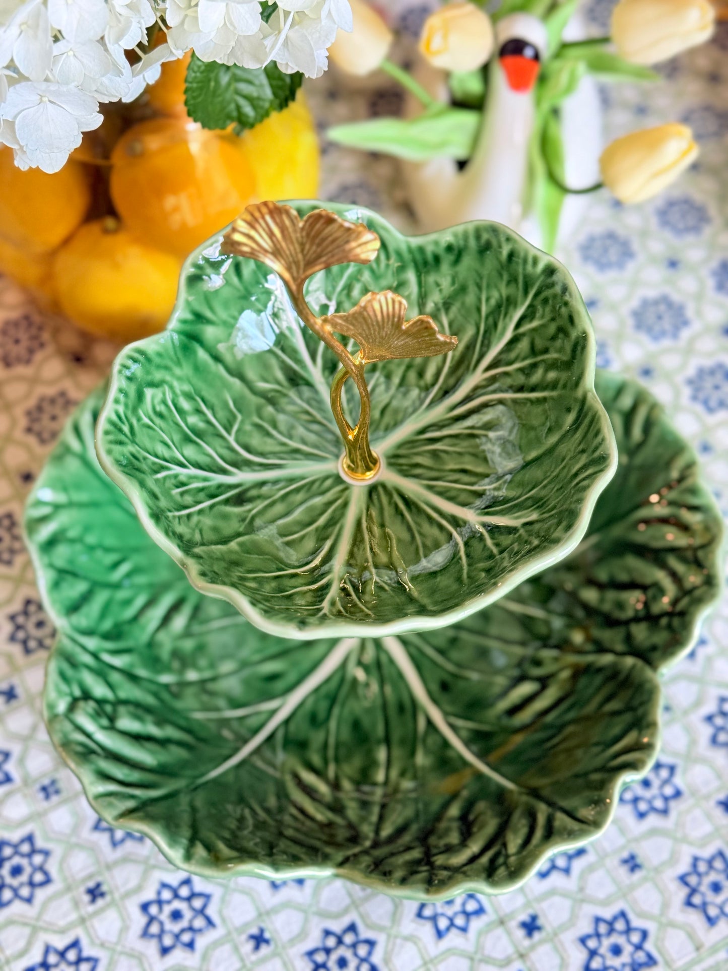 Bordallo Pinheiro Cabbage Bowl Stand- Fruit Display and Kitchen Counter Decor
