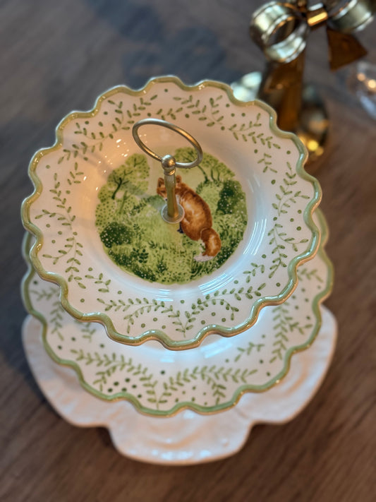 C.E. Corey Fox & Bordallo Cabbage Tiered Stand | Handcrafted Cottagecore Serving Piece
