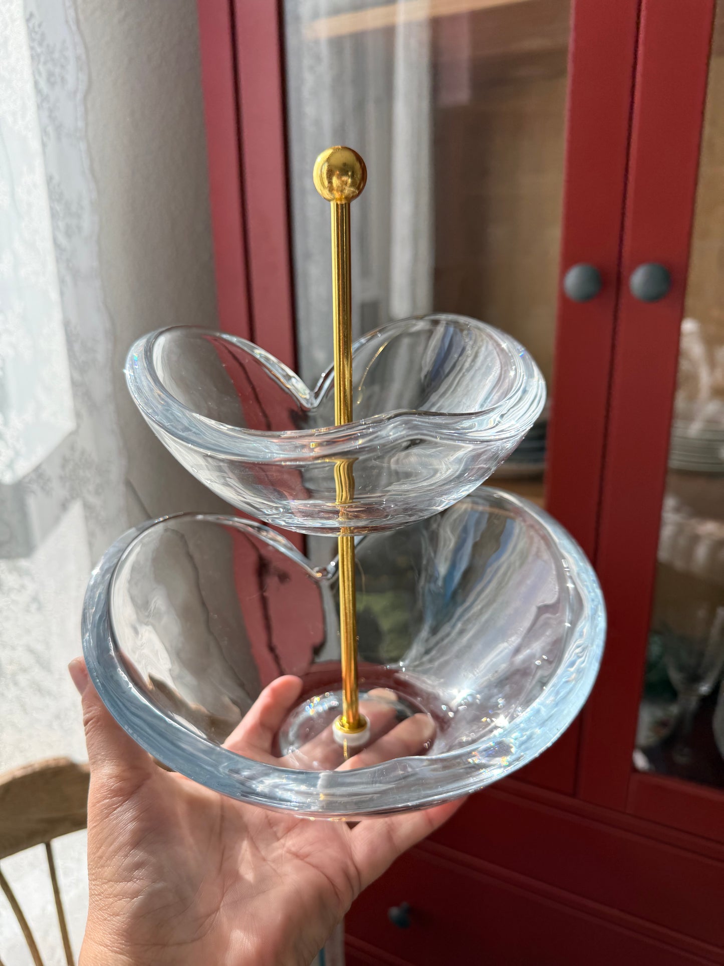 Nambe Classic Two-Tier Glass Server | Sculptural Modern Entertaining Stand