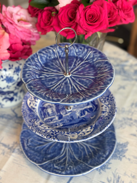 Blue Cabbage and Spode Italian Three Tiered Stand