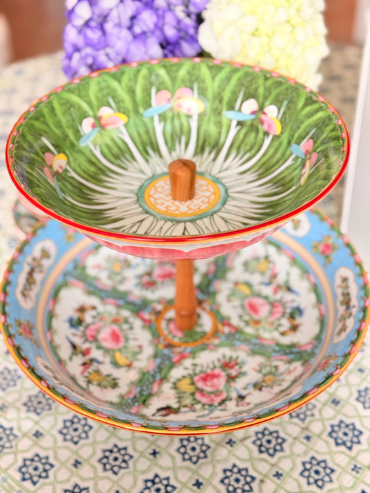 Famille Rose and Bok Choy Bowl Stand- Fruit Stand and Countertop Organizer