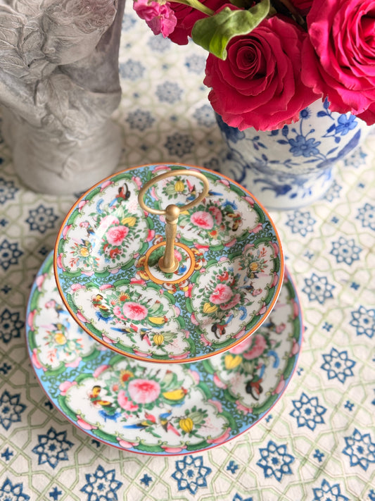 Famille Rose Two Tiered Stand- Food Safe with 9 inch base