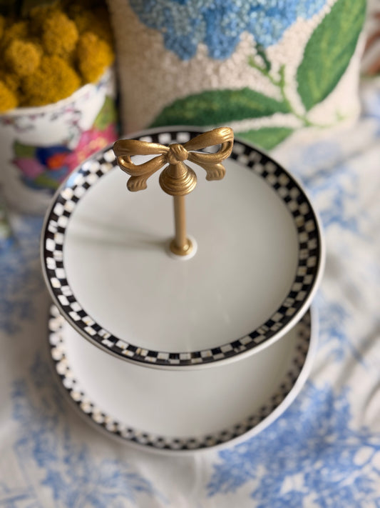 MacKenzie-Childs Courtly Check Petite Tiered Stand– Decorative Serving Tray (8” base)