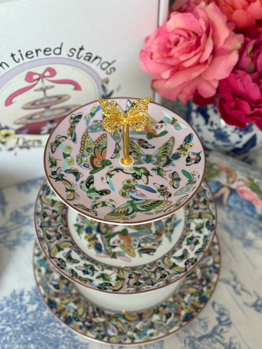 Williams Sonoma Papillon Three Tiered Stand- Thousand Butterflies (Pink)