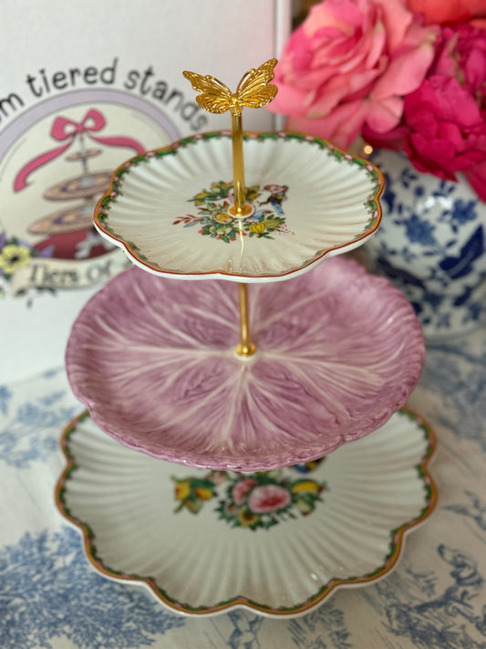 Williams Sonoma Famille Rose & Vivo Veronika Lilac Cabbage Tiered Stand – Handcrafted Heirloom Server