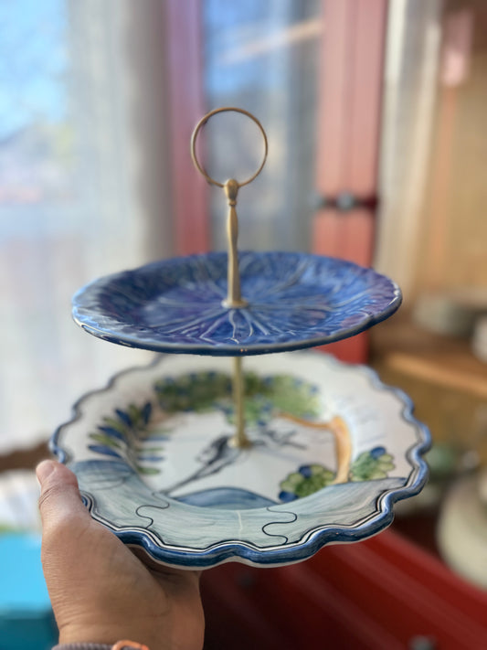 Blue Cabbage and CE Corey Le Lapin Two Tiered Stand (10” base plate)