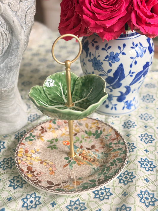 New Spode Woodland and Bordallo Cabbage Petite Tiered Stand