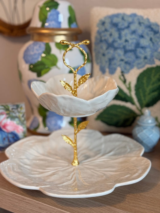 Bordallo Pinheiro Beige Cabbage Tiered Stand – 10.5” Dinner Plate Base
