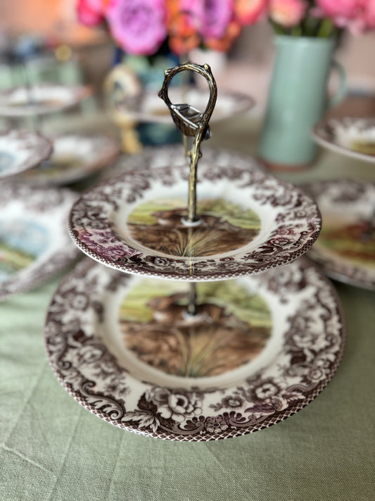 Spode Woodland Rabbit Tiered Stand – Handcrafted Autumn Dessert & Display Stand