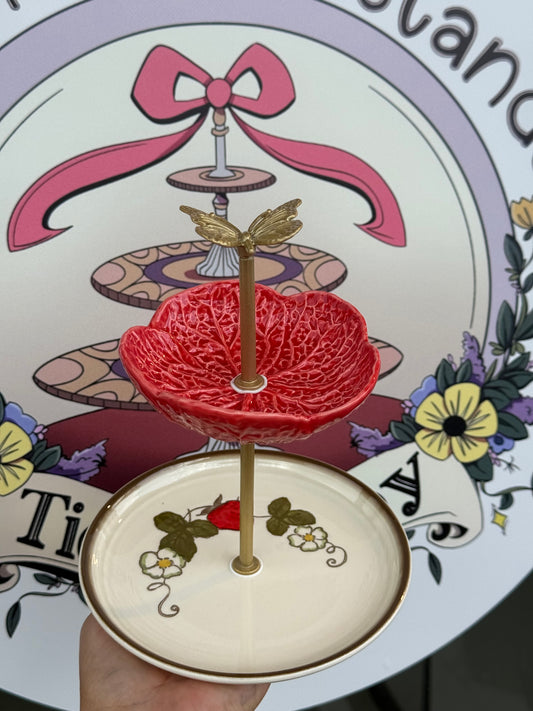 Red Cabbage (Made in Portugal) and Vintage Metlox Poppytrail Petite Tiered Stand