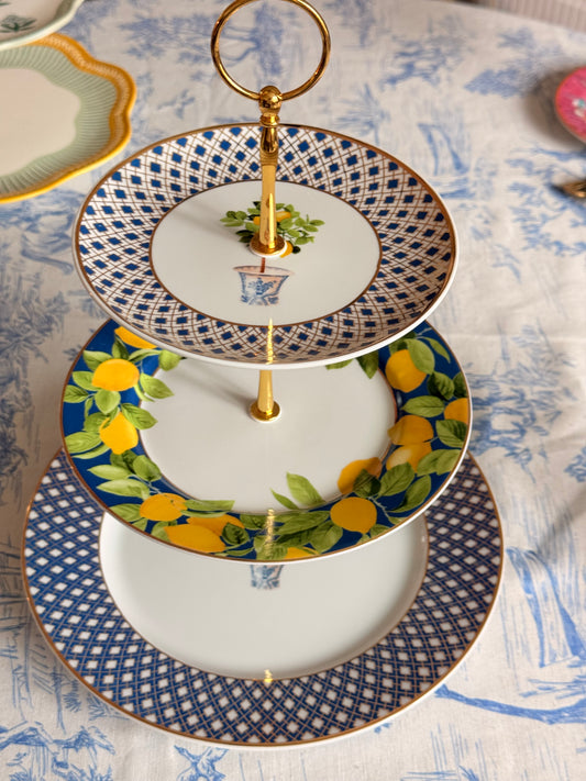 Limone Blue and White Three Tiered Stand