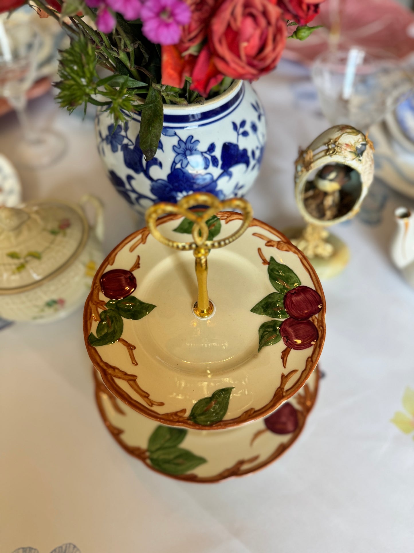 Franciscan Apple Blossom Two Tiered Stand – Vintage Hand-Painted Plate Stand for Entertaining or Gifting