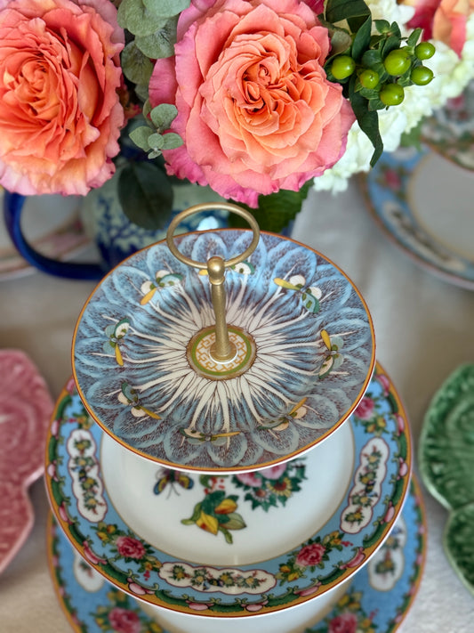 Williams Sonoma Famille Rose Three Tiered Stand - Blue Bok Choy