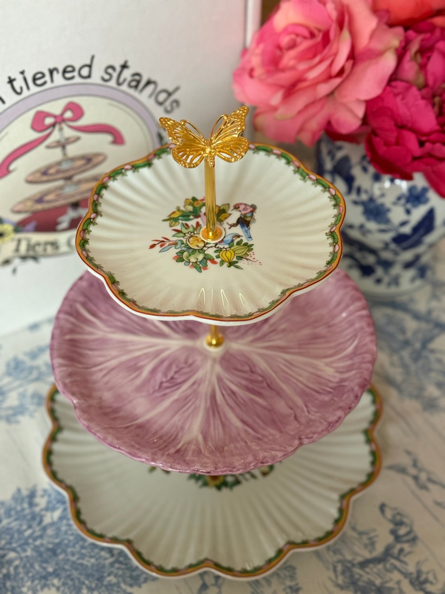 Williams Sonoma Famille Rose & Vivo Veronika Lilac Cabbage Tiered Stand – Handcrafted Heirloom Server