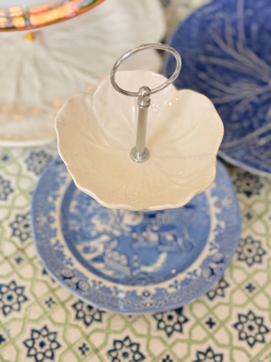 Burleigh Blue Willow and Bordallo BeigeCabbage Petite Stand