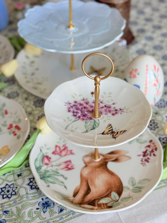 Lenox Butterfly Meadow Bunny Two-Tiered Stand – Floral Easter Dessert Stand