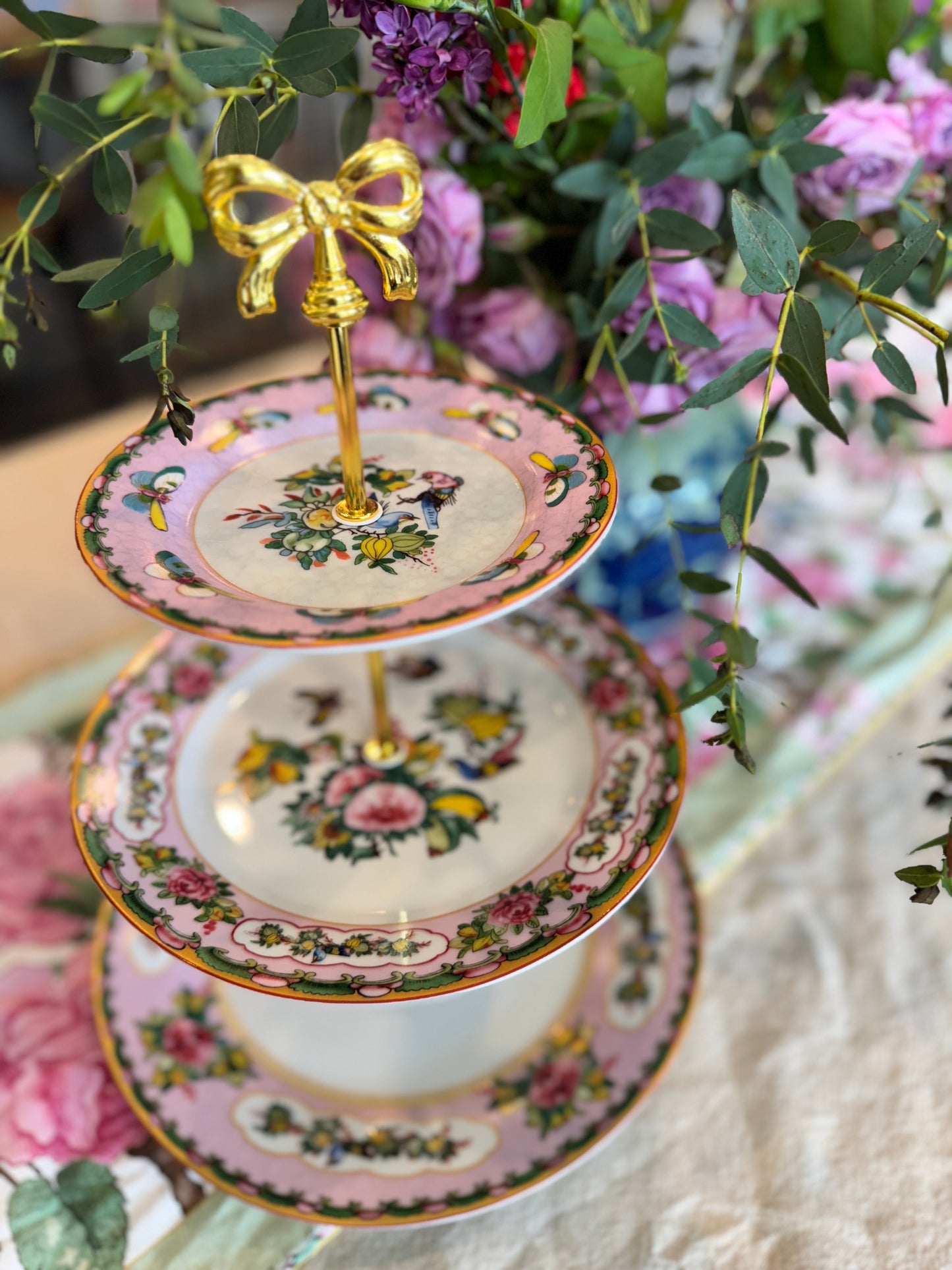 Three-Tiered Williams Sonoma Famille Rose Stand – Pink Elegance, Customizable Hardware