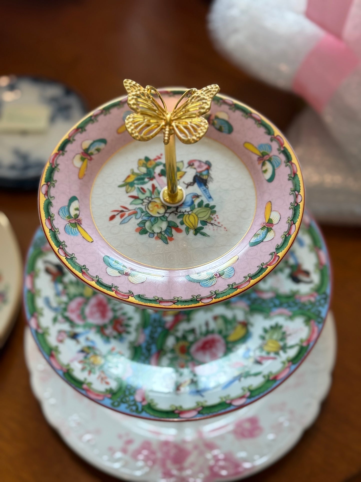 Williams Sonoma Famille Rose and LoveShackFancy Three Tiered Stand