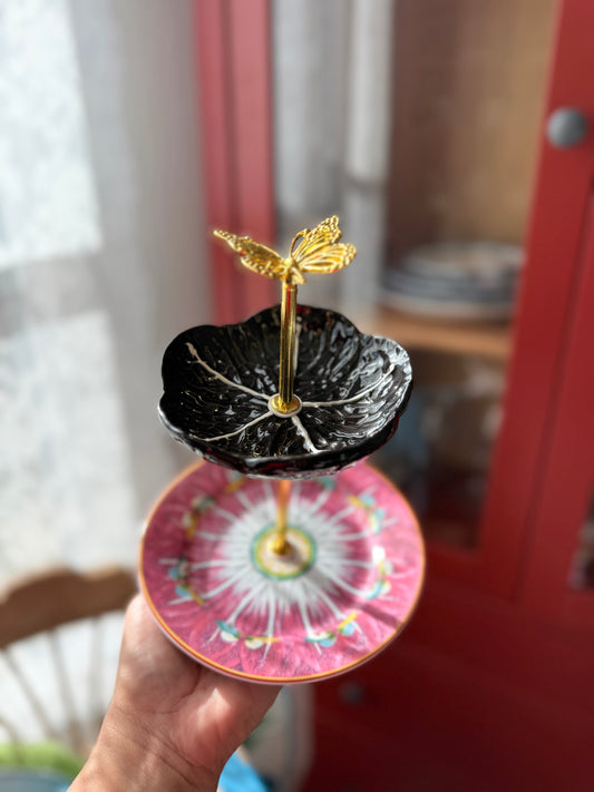 Petite Black Cabbage and Pink Bok Choy Tiered Stand