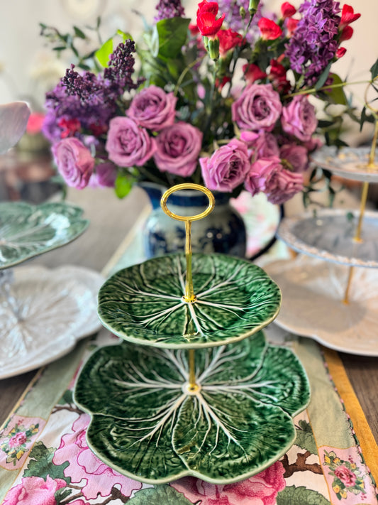 Bordallo Cabbage Tiered Stand – Two- Tier Leaf Design