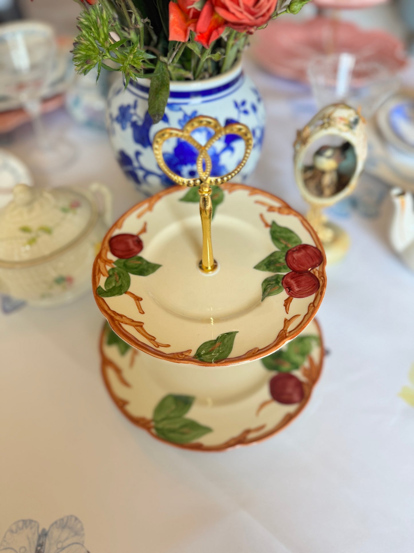 Franciscan Apple Blossom Two Tiered Stand – Vintage Hand-Painted Plate Stand for Entertaining or Gifting