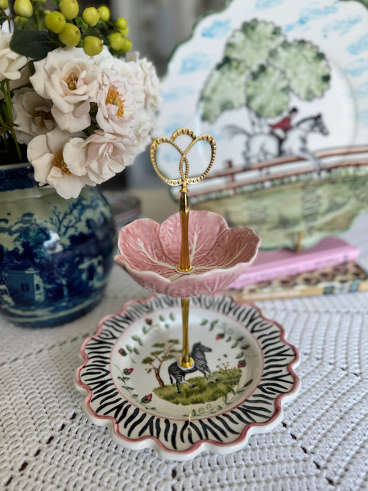 Bordallo Pinheiro Pink Cabbage and CE Corey Zebra Two Tiered Stand