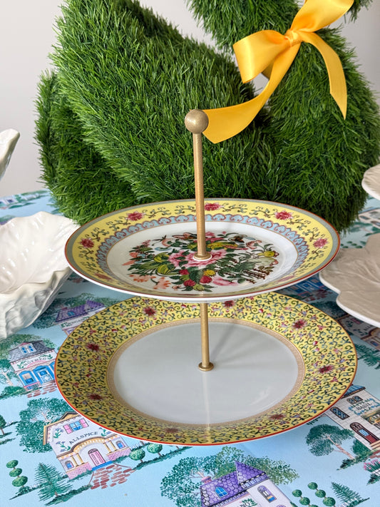 Famille Rose Yellow- Two Tiered Stand