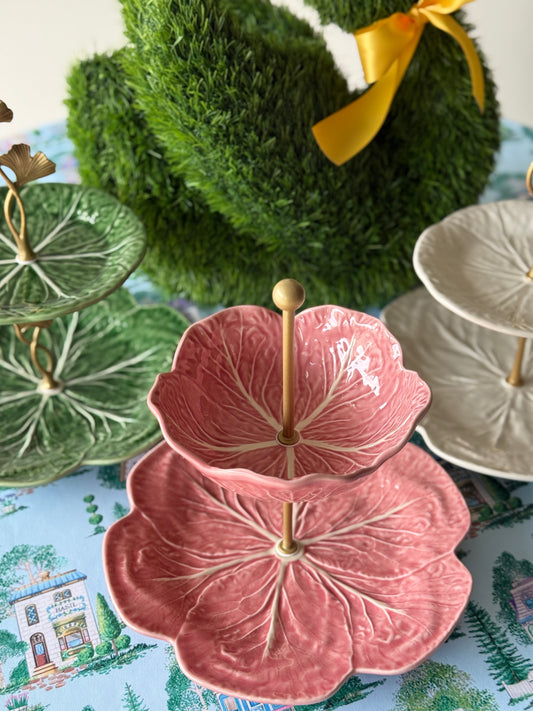 Pink Bordallo Pinheiro Cabbage Two Tiered Stand- 8 inch top bowl