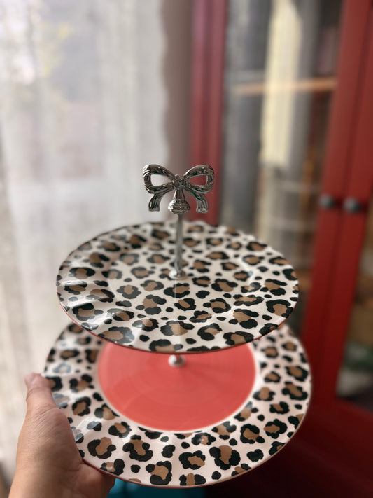 Leopard Chintz Two-Tier Dessert Stand