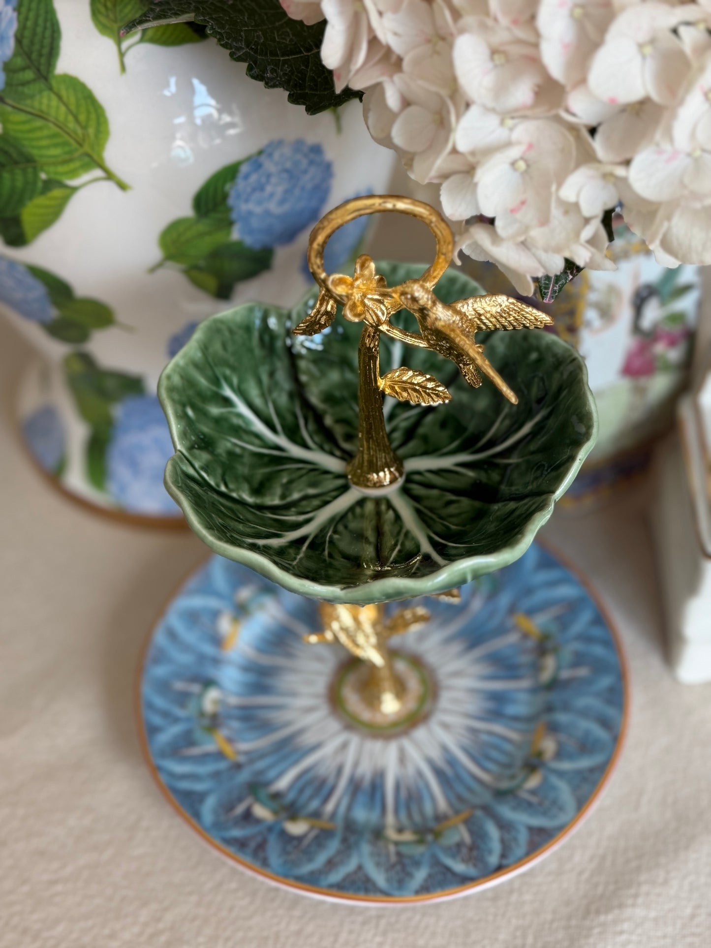 Petite Tiered Stand- Bordallo Cabbage and Blue Bok Choy Plate