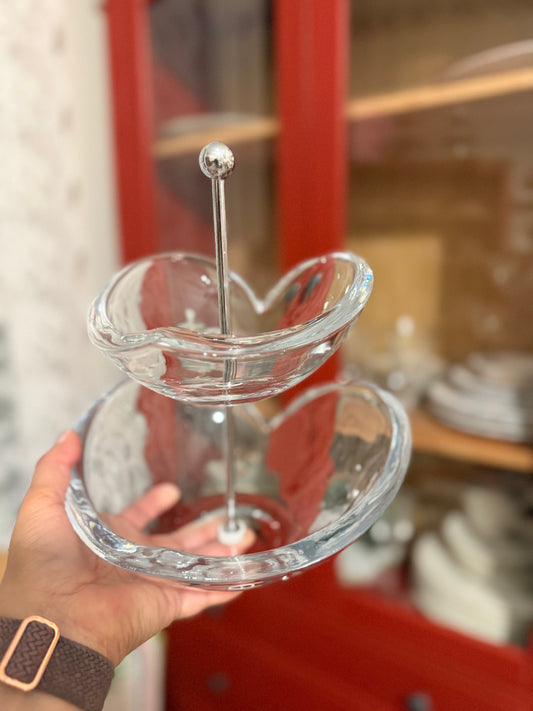 Nambe Classic Two-Tier Glass Server | Sculptural Modern Entertaining Stand