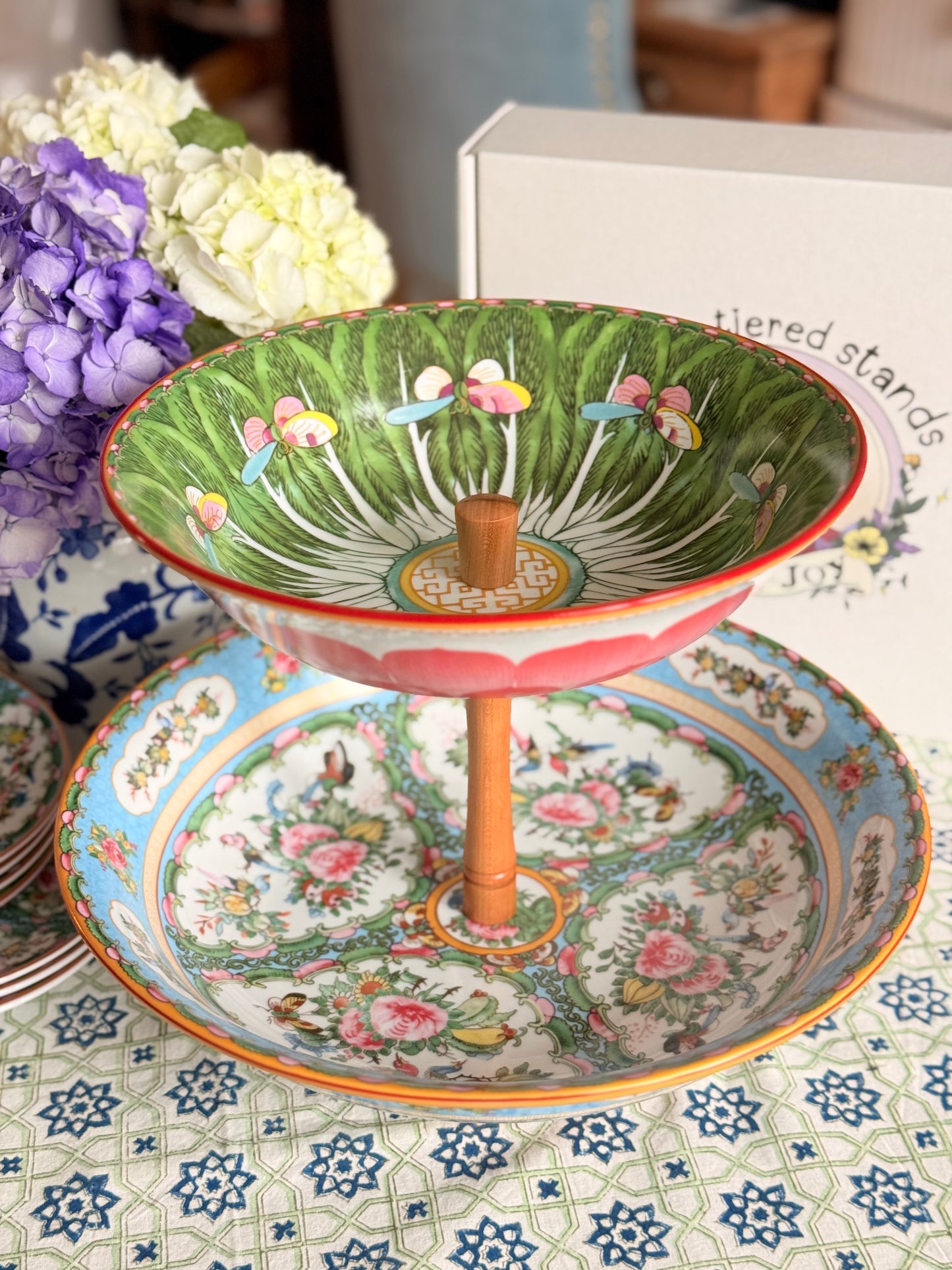 Famille Rose and Bok Choy Bowl Stand- Fruit Stand and Countertop Organizer