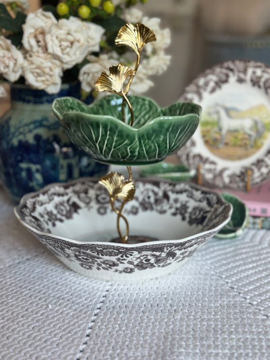 Spode Woodland Turkey Daisy Bowl with Bordallo Cabbage (Pink or Green)