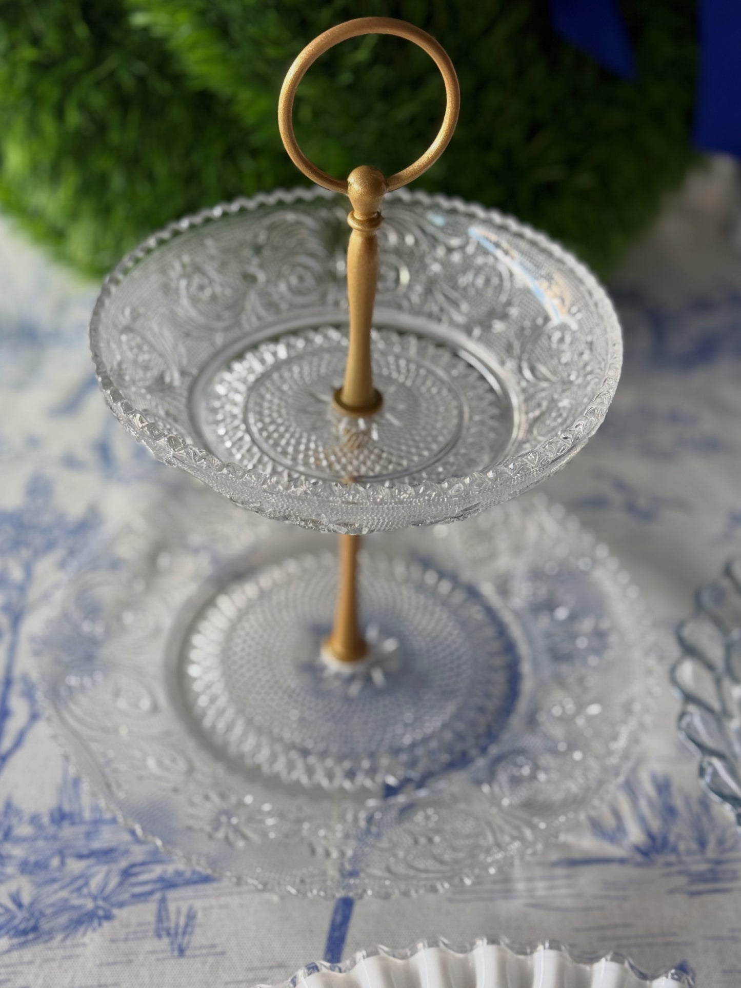 Tiara Sandwich 2 Tier Serving Stand- Vintage Crystal