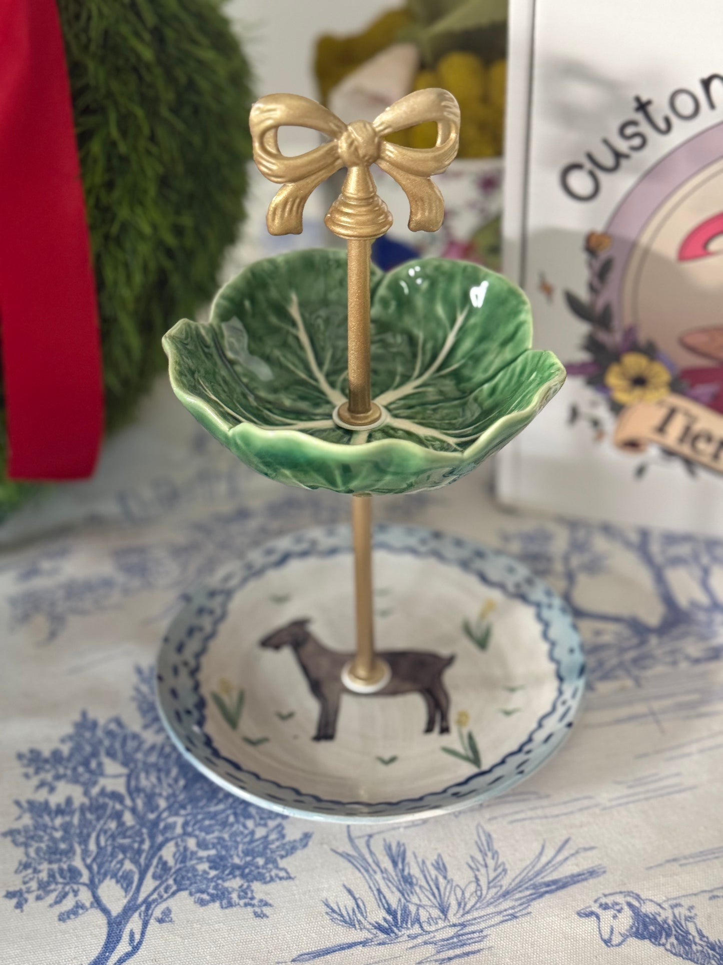 Goat and Bordallo Cabbage Petite Tiered Stand