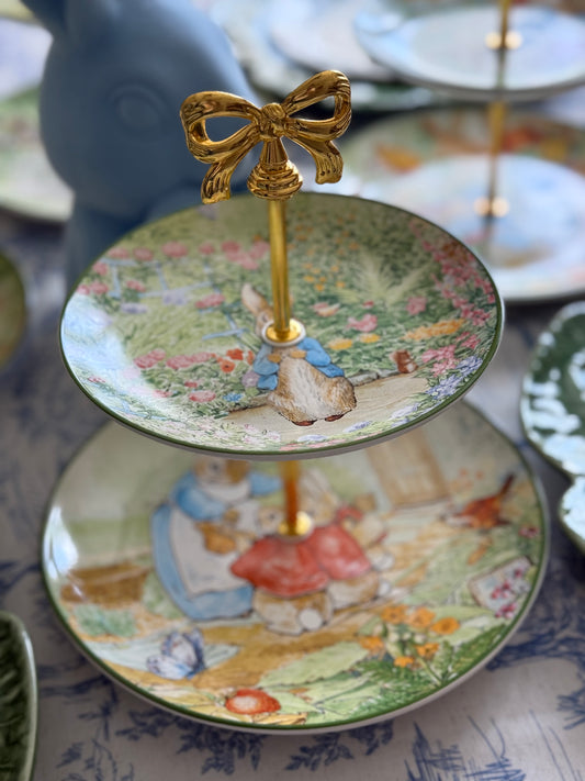 Peter Rabbit Two Tiered Stand – Baby Shower & Easter Dessert Stand | Storybook Nursery Decor (Food Safe)