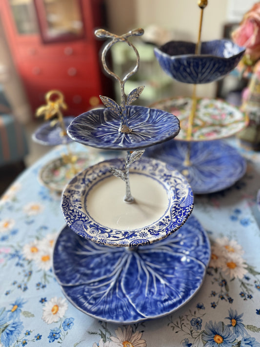 Blue Cabbage and Spode Brocato Tiered Stand – Three Tier Serving Tray