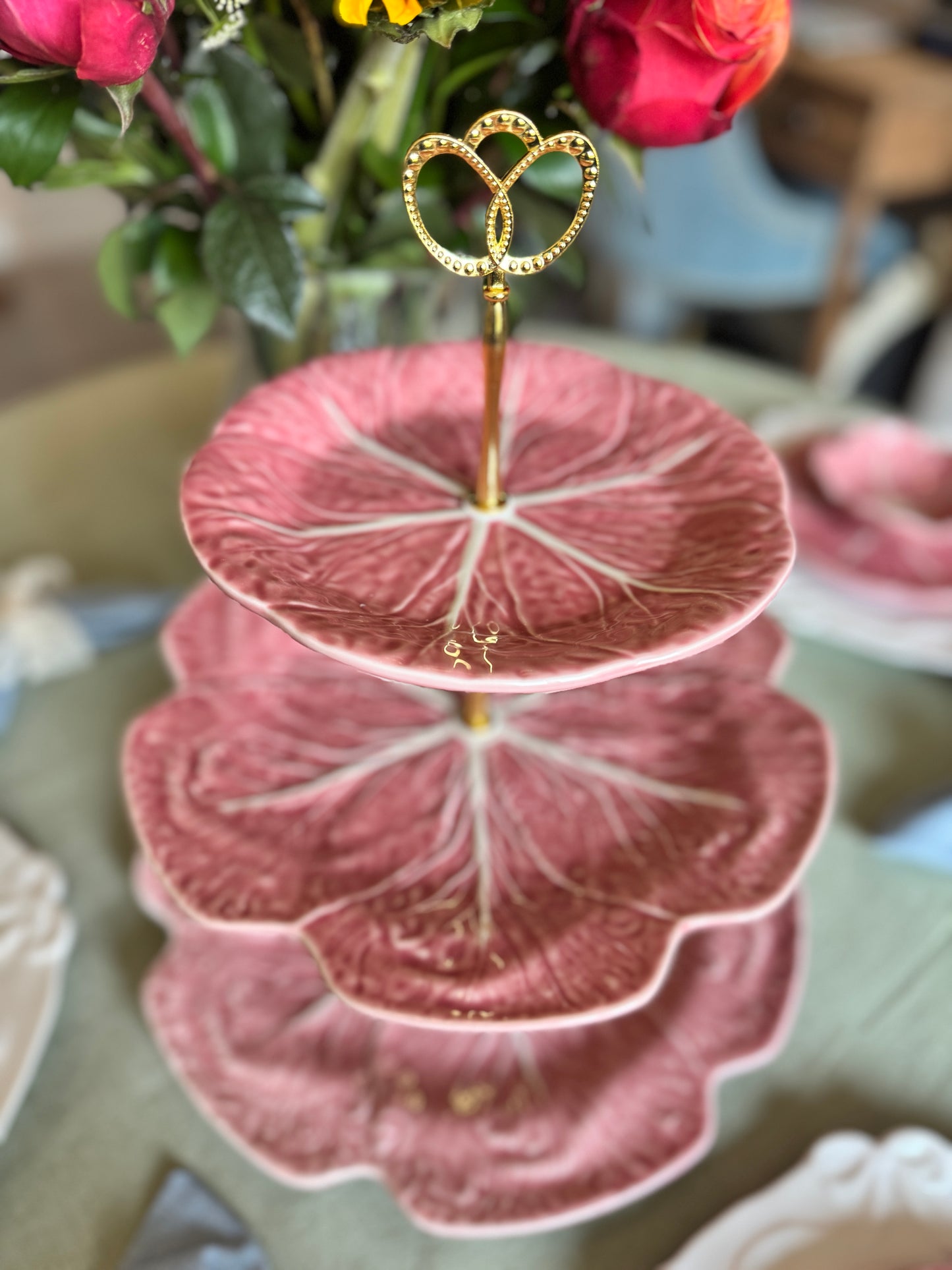 Bordallo Pinheiro Pink Cabbage Three Tiered stand