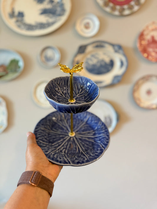 Made in Portugal Blue Cabbage Petite Tiered Stand