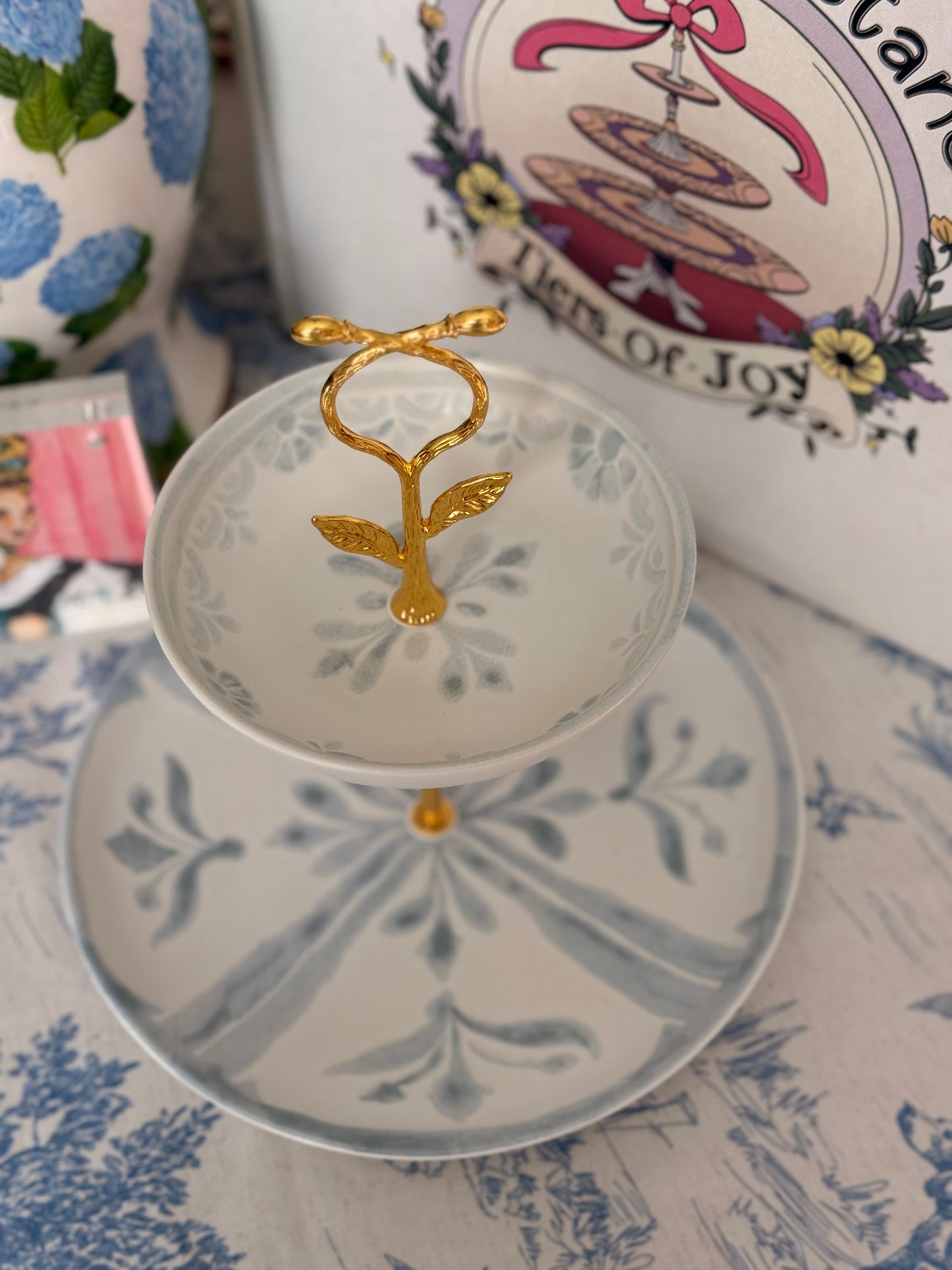 Chambray Tile Two Tiered Stand