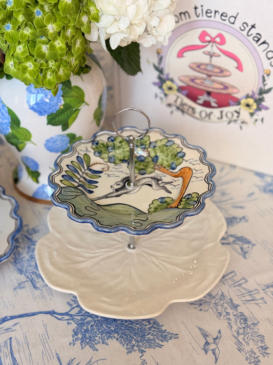 CE Corey Le Lapin and Bordallo Cream Cabbage Two Tiered Stand