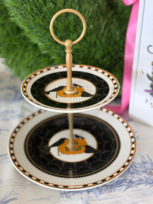 Bistro Tile Halloween Edition Two Tiered Stand (Pumpkin)