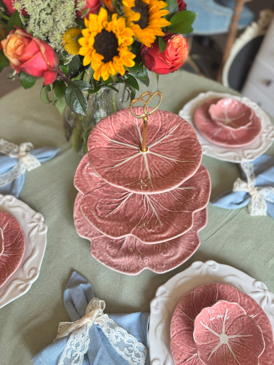 Bordallo Pinheiro Pink Cabbage Three Tiered stand