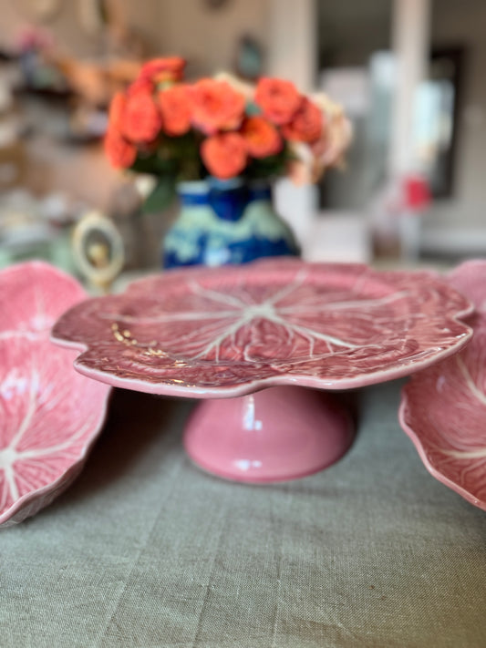 Cabbage Pink Cake Stand, 12" by Bordallo Pinheiro