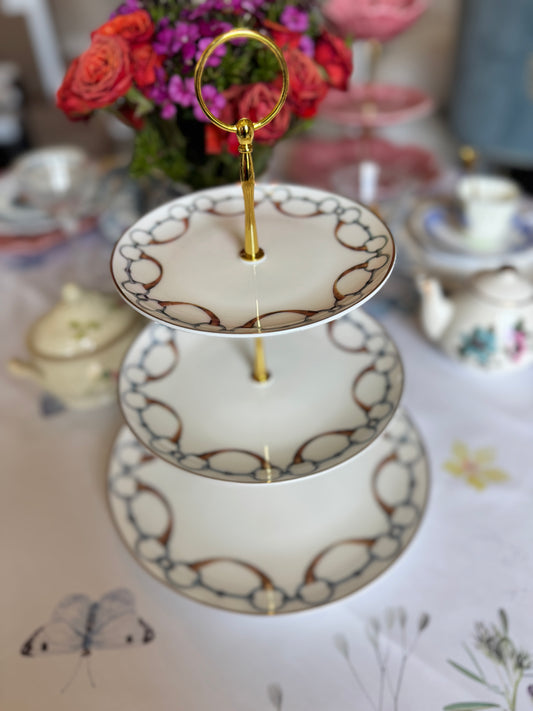 Vagabond House Equestrian China Tiered Stand – Three-Tier Serving Tray