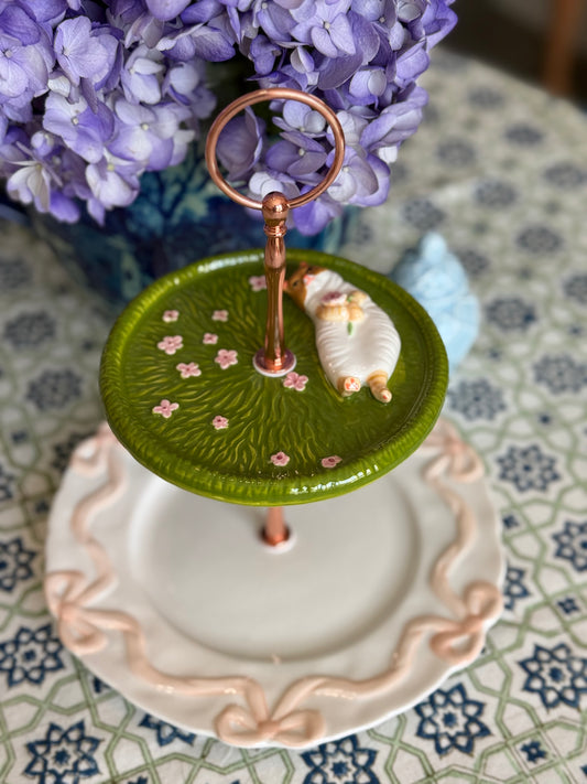 Garden Cat and Anthropologie Benedita Pink Bows Two Tiered Stand